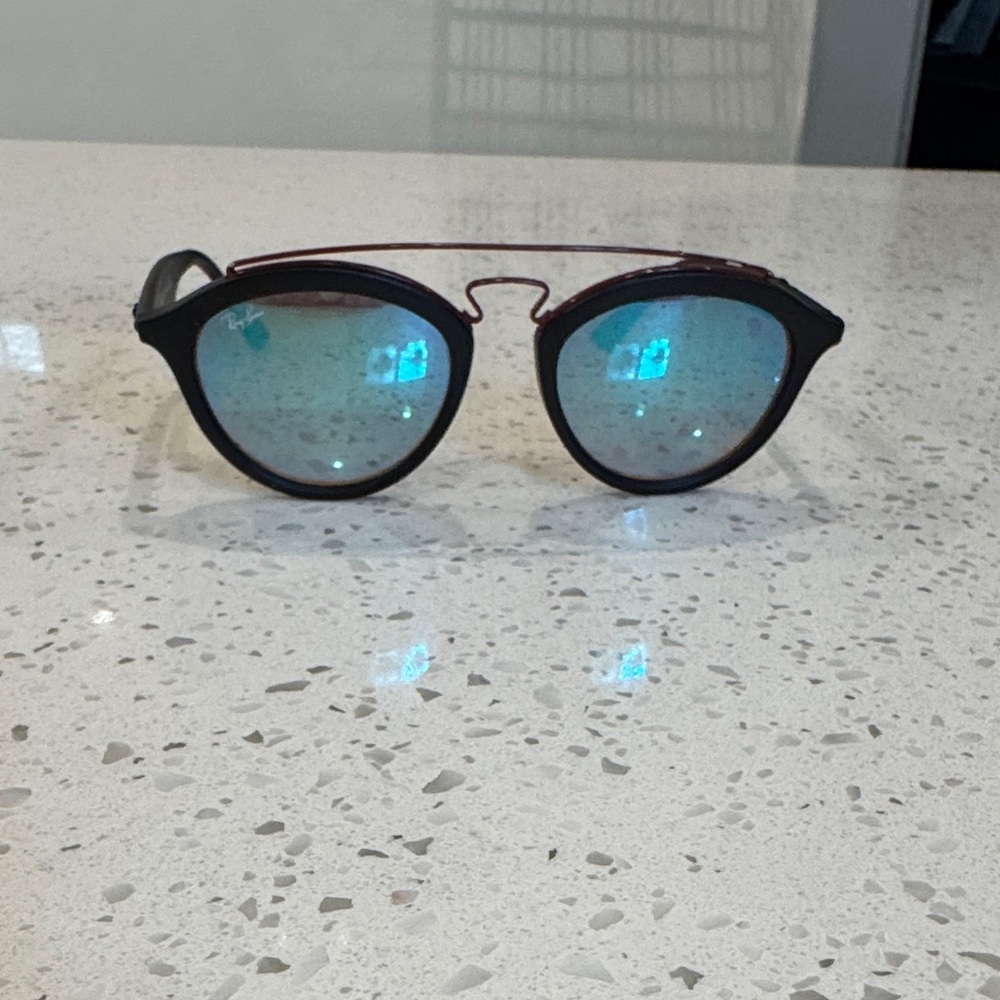 Ray-Ban Black Frame Sunglasses with Blue Mirrored Lenses
